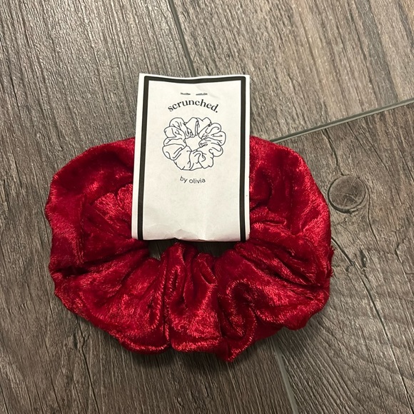 Handmade Red Crushed Velvet Hair Scrunchie - Picture 1 of 2